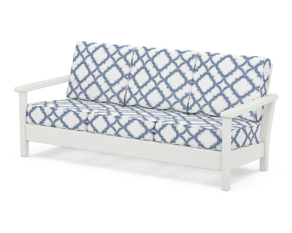 POLYWOOD® Harbour Deep Seating Sofa in Vintage White / Trellis Sky Blue