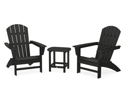 POLYWOOD® Nautical 3-Piece Adirondack Set with South Beach 18" Side Table in Black