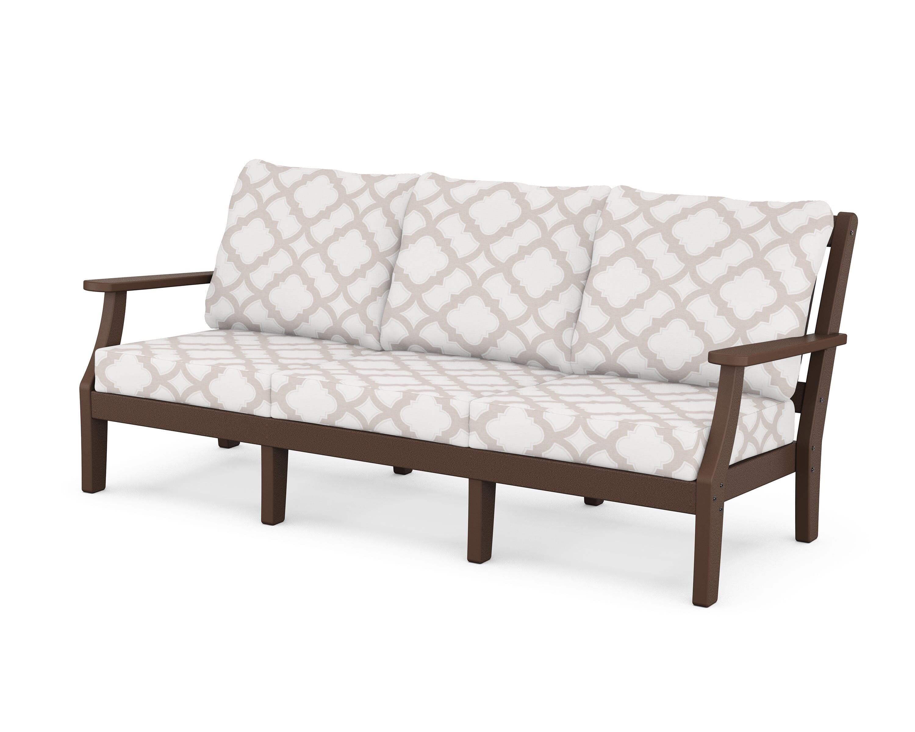 Martha Stewart by POLYWOOD® Chinoiserie Deep Seating Sofa in Mahogany / Trellis Dune Burlap
