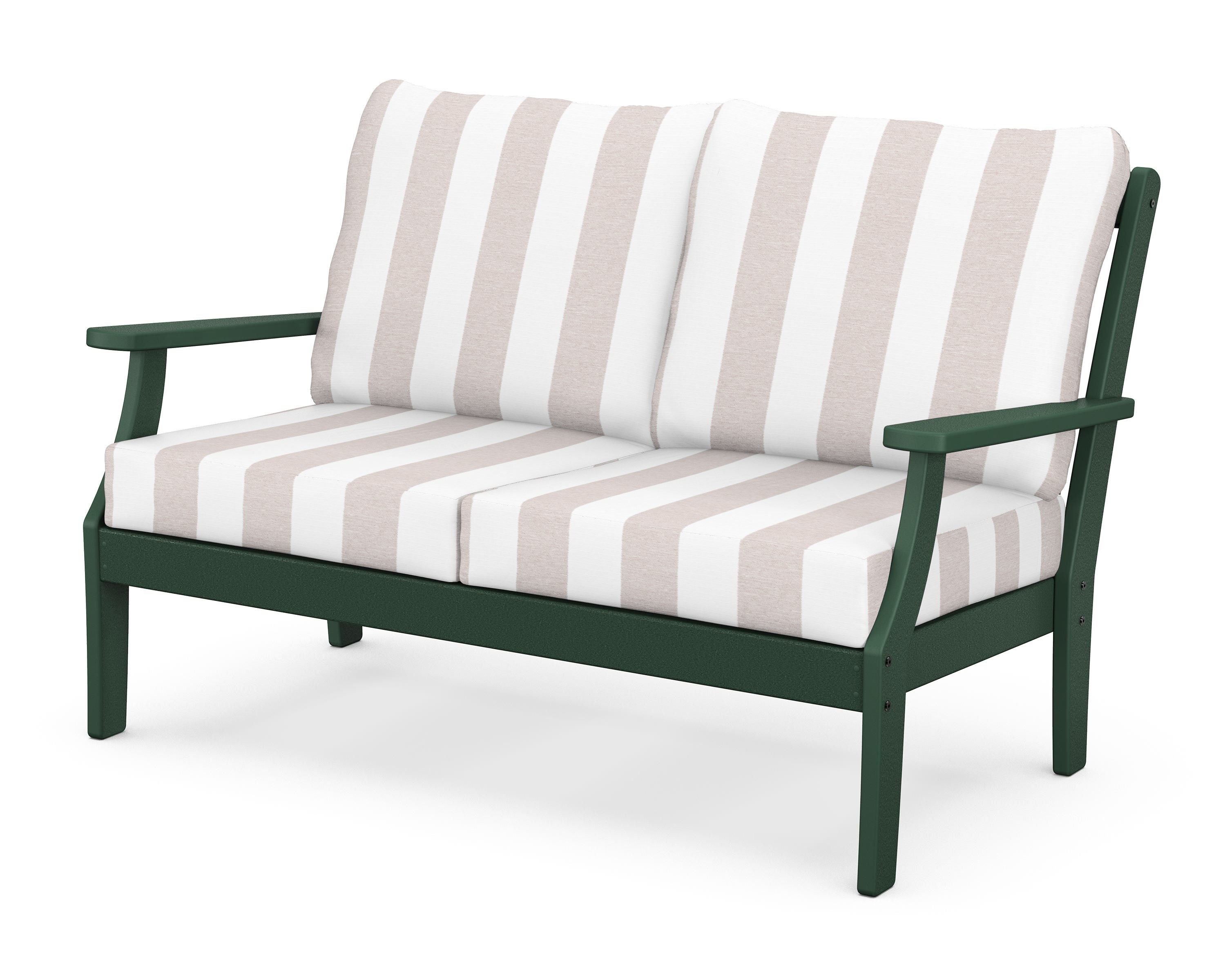 POLYWOOD® Braxton Deep Seating Loveseat in Green / Cabana Stripe Dune Burlap
