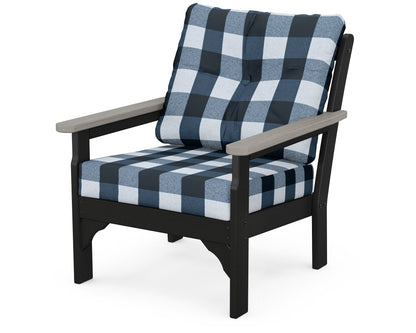POLYWOOD® Vineyard Deep Seating Chair in Black / Driftwood / Buffalo Plaid Marine Indigo