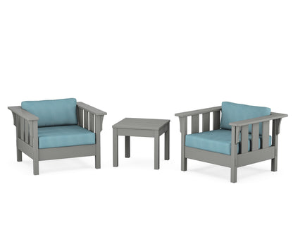 Martha Stewart by POLYWOOD® Acadia 3-Piece Deep Seating Set in Slate Grey / Lattice Sky Blue