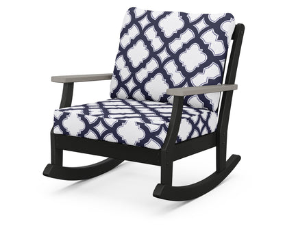 POLYWOOD® Braxton Deep Seating Rocking Chair in Black / Driftwood / Trellis Navy