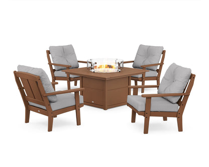 POLYWOOD® Mission 5-Piece Deep Seating Set with Fire Pit Table in Teak / Granite
