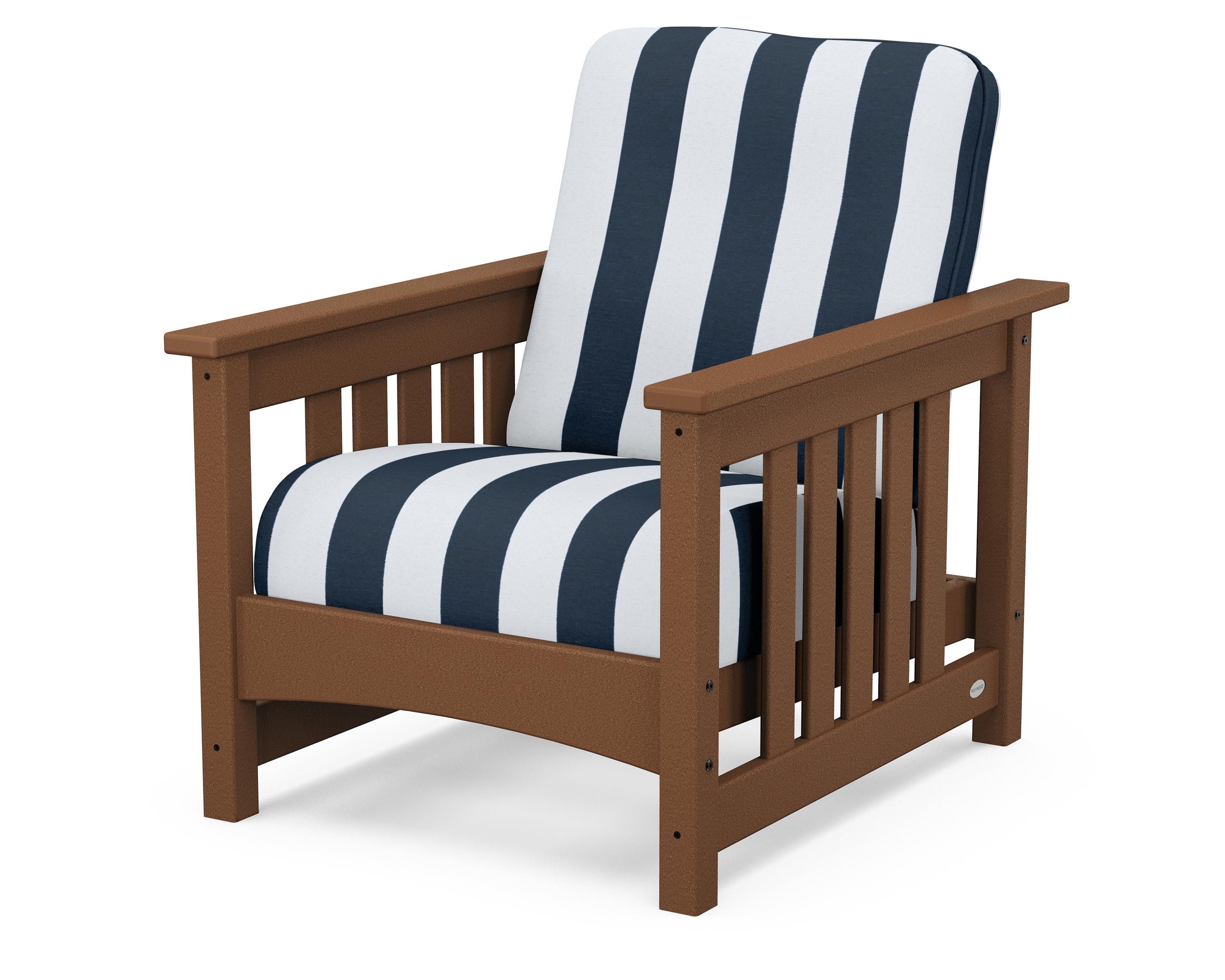 POLYWOOD® Club Mission Chair in Teak / Cabana Stripe Marine Indigo