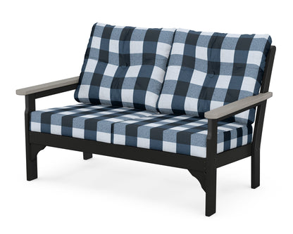 POLYWOOD® Vineyard Deep Seating Loveseat in Black / Driftwood / Buffalo Plaid Marine Indigo