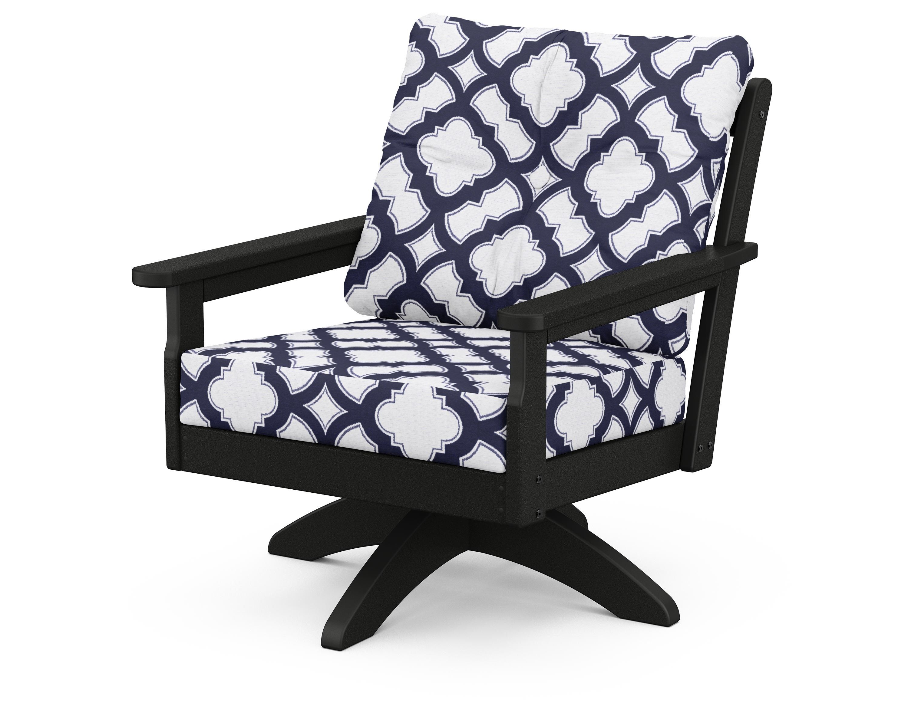 POLYWOOD® Vineyard Deep Seating Swivel Chair in Black / Trellis Navy
