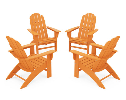 POLYWOOD® 4-Piece Vineyard Curveback Adirondack Chair Conversation Set in Tangerine