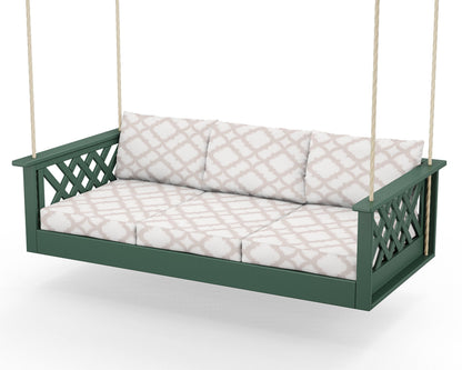 Country Living Wovendale Daybed Swing in Green / Trellis Dune Burlap