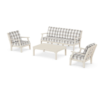 Martha Stewart by POLYWOOD® Chinoiserie 4-Piece Deep Seating Set with Sofa in Sand / Buffalo Plaid Grey Mist