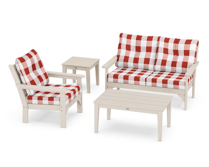 POLYWOOD® Vineyard 4-Piece Deep Seating Set in Sand / Buffalo Plaid Crimson