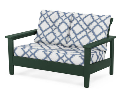 POLYWOOD® Prescott Deep Seating Loveseat in Green / Trellis Sky Blue