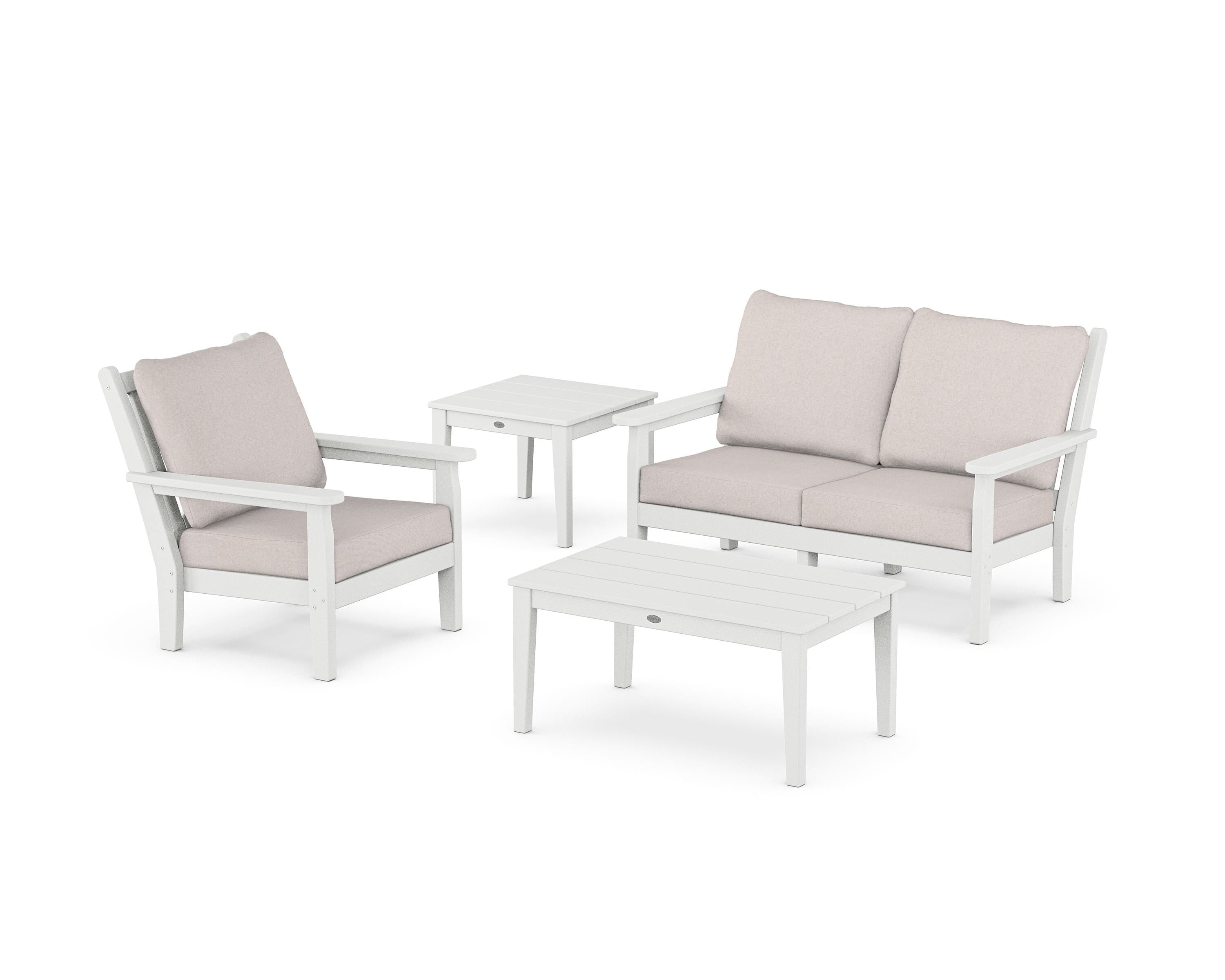 POLYWOOD® Chippendale 4-Piece Deep Seating Set in White / Dune Burlap