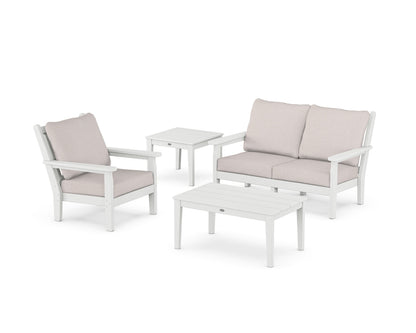 POLYWOOD® Chippendale 4-Piece Deep Seating Set in White / Dune Burlap