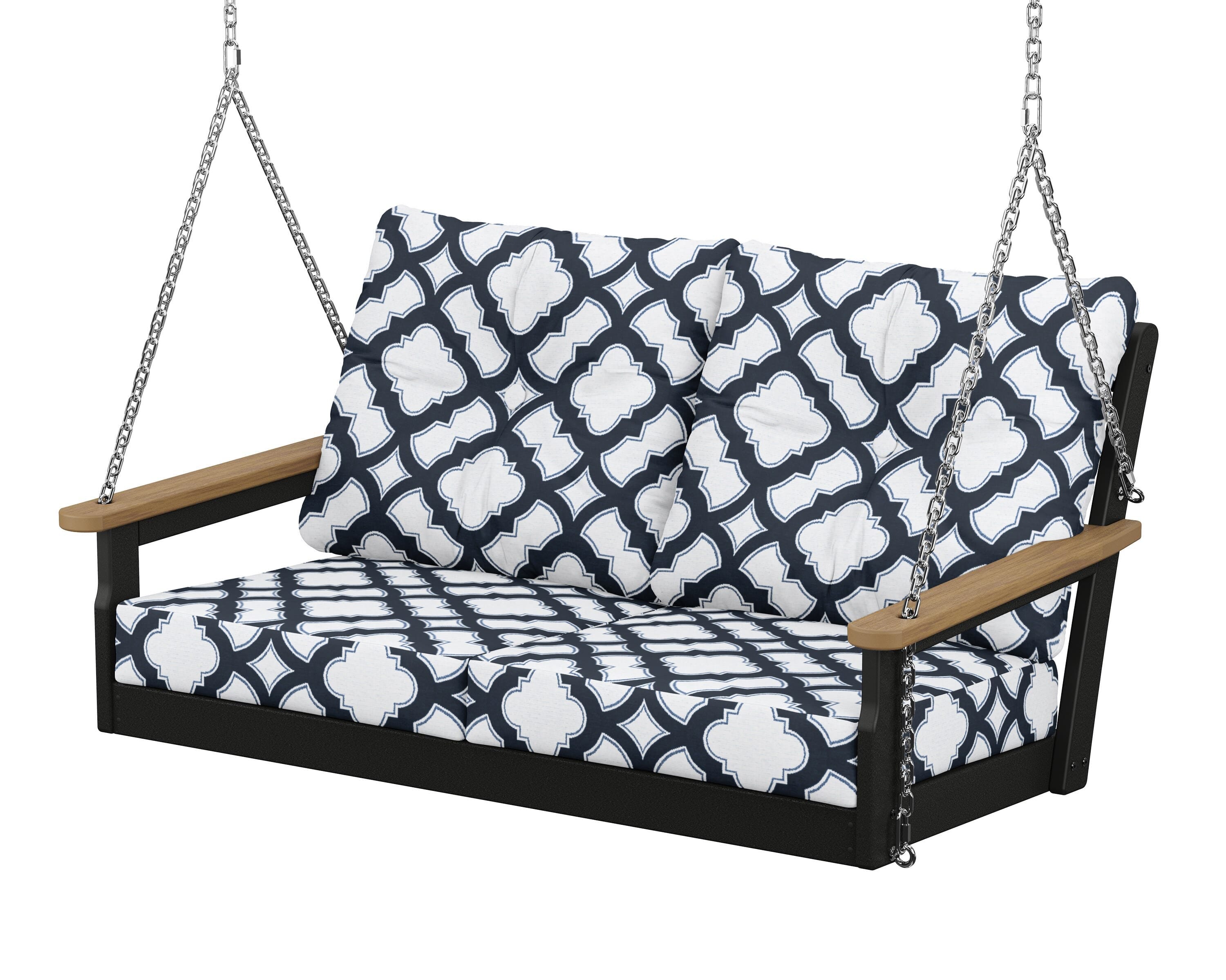 POLYWOOD® Vineyard Deep Seating Swing in Black / Natural / Trellis Marine Indigo