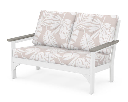 POLYWOOD® Vineyard Deep Seating Loveseat in White / Driftwood / Leaf Dune Burlap