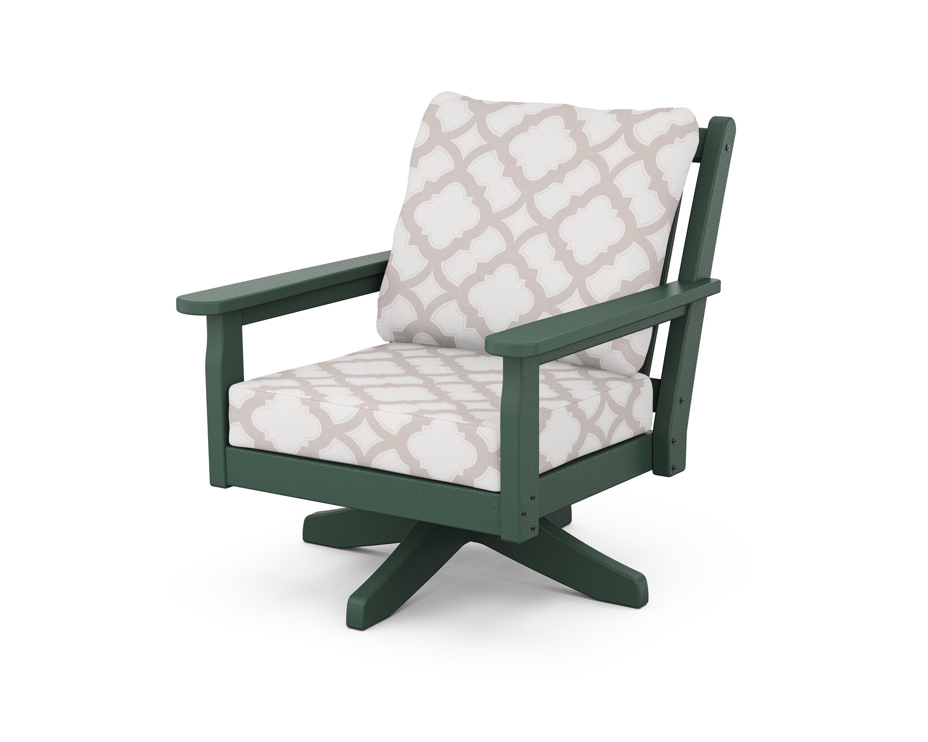 POLYWOOD® Chippendale Deep Seating Swivel Chair in Green / Trellis Dune Burlap