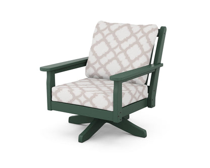 POLYWOOD® Chippendale Deep Seating Swivel Chair in Green / Trellis Dune Burlap