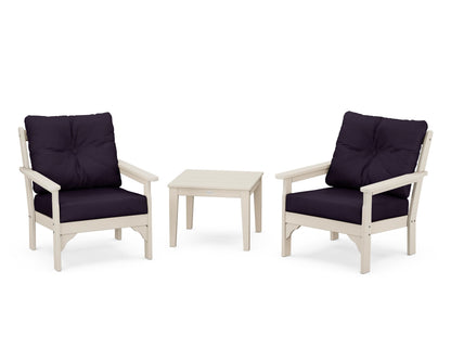 POLYWOOD® Vineyard 3-Piece Deep Seating Set in Sand / Navy Linen