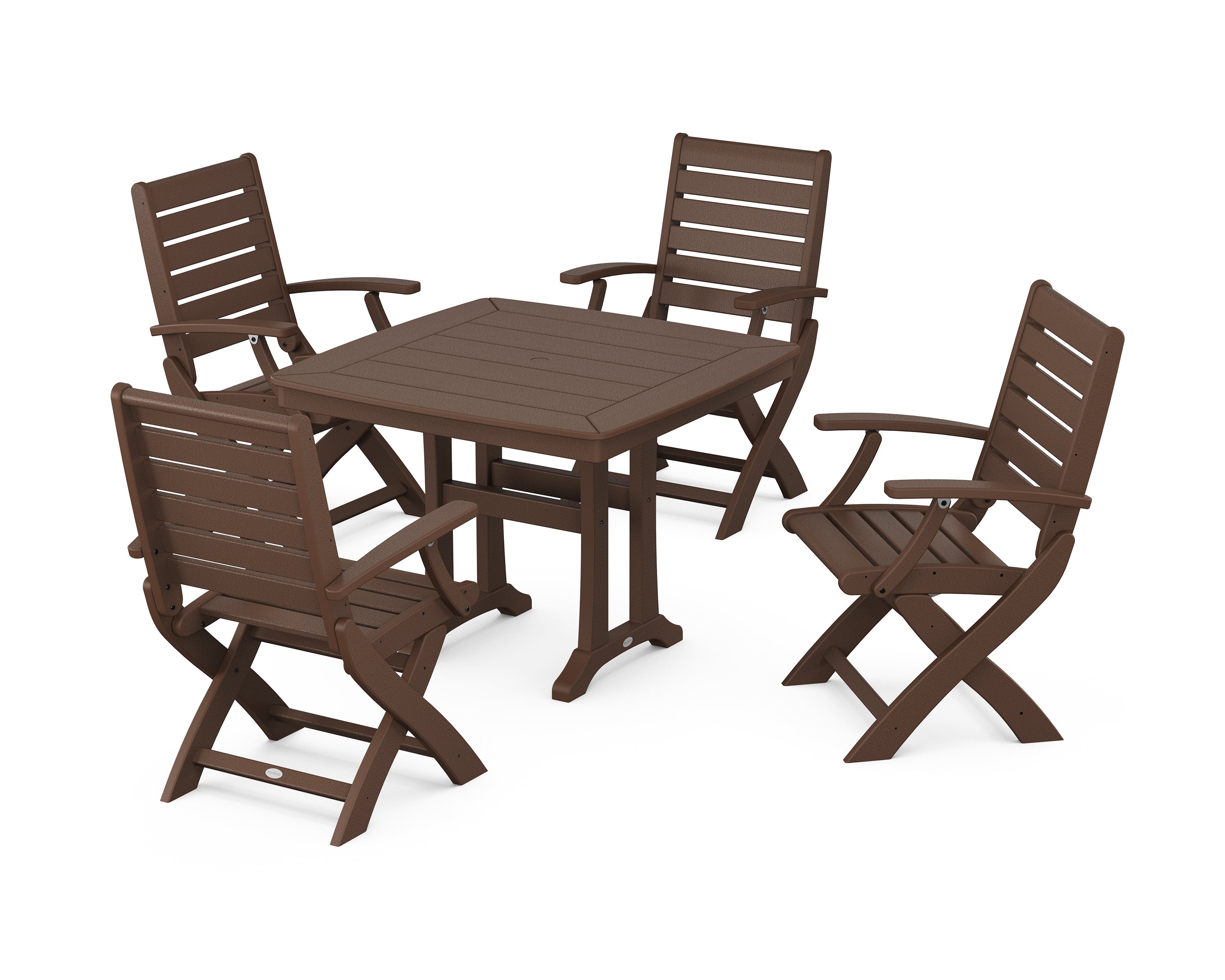 POLYWOOD® Signature Folding Chair 5-Piece Dining Set with Trestle Legs in Mahogany