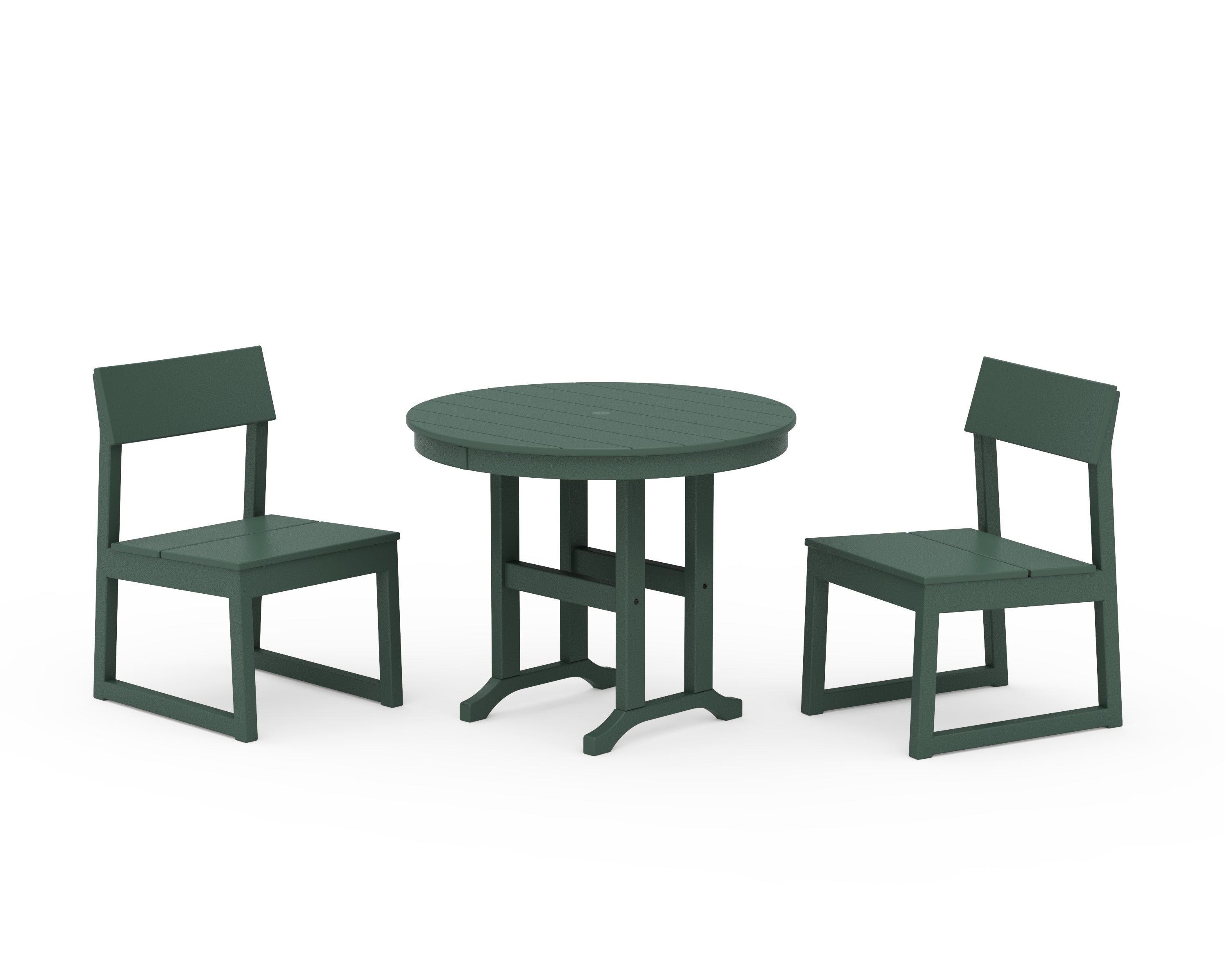 POLYWOOD® EDGE Side Chair 3-Piece Round Dining Set in Green