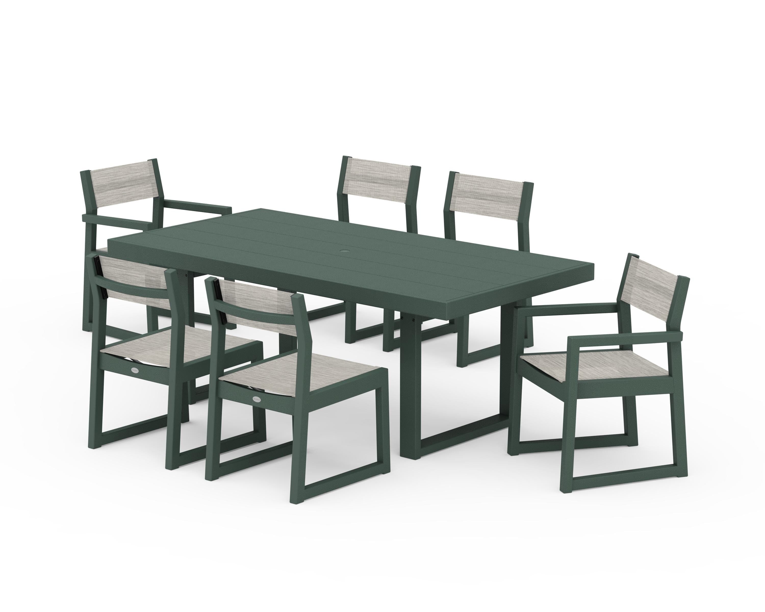 POLYWOOD® EDGE Sling 7-Piece Dining Set in Green / Birch Sling