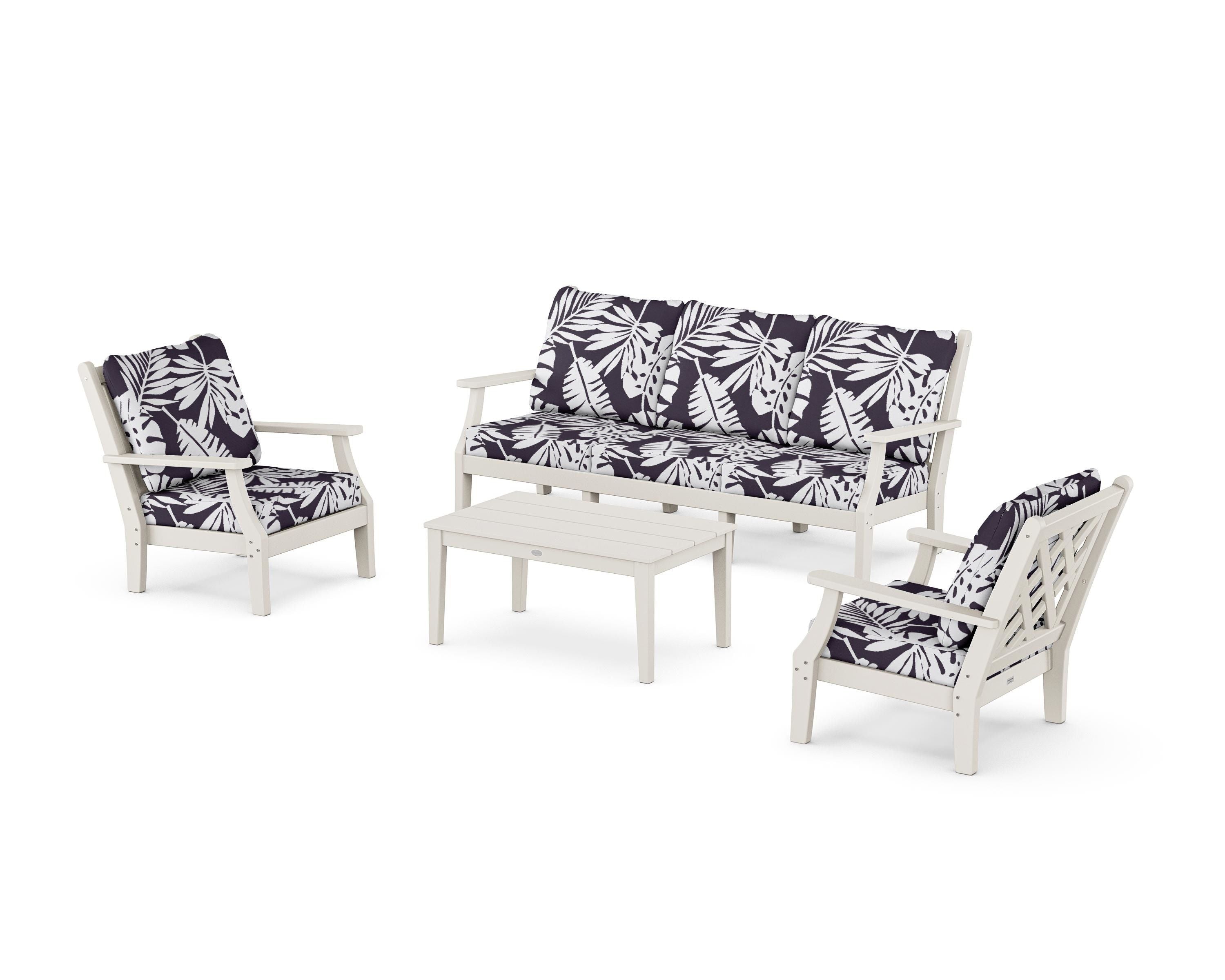 Country Living Wovendale 4-Piece Deep Seating Set with Sofa in Sand / Leaf Navy