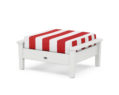POLYWOOD® Prescott Deep Seating Ottoman in White / Cabana Stripe Crimson