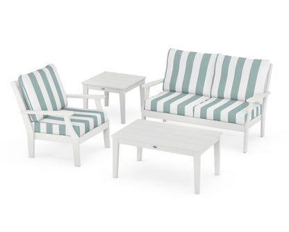 POLYWOOD® Braxton 4-Piece Deep Seating Set in White / Cabana Stripe Glacier Spa