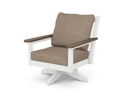 POLYWOOD® Chippendale Deep Seating Swivel Chair in White / Kona / Spiced Burlap