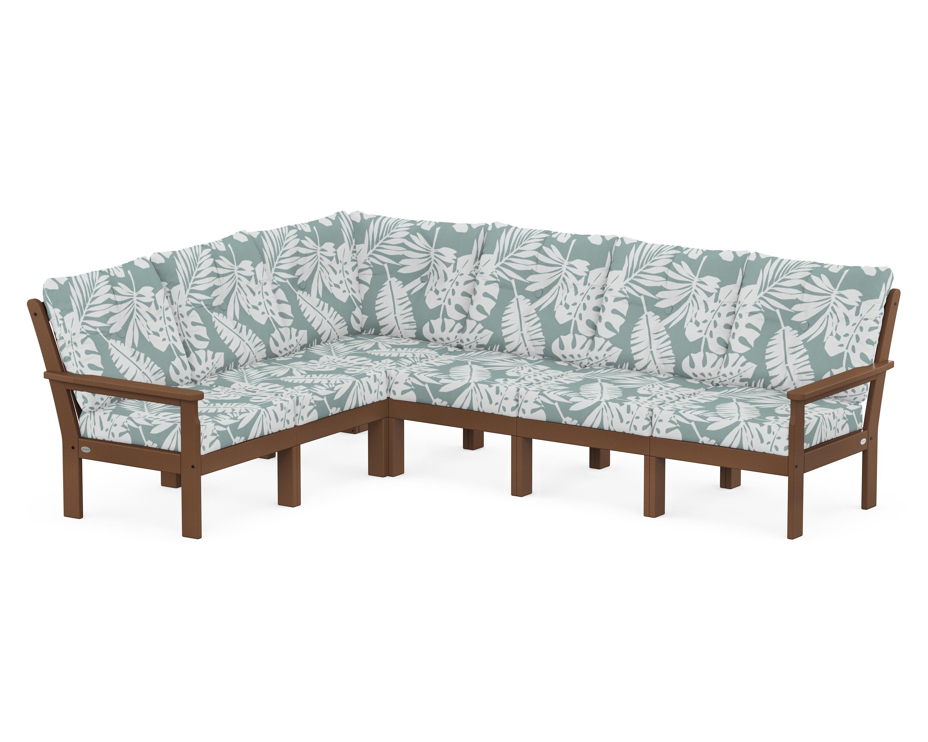 POLYWOOD® Vineyard 6-Piece Sectional in Teak / Leaf Glacier Spa