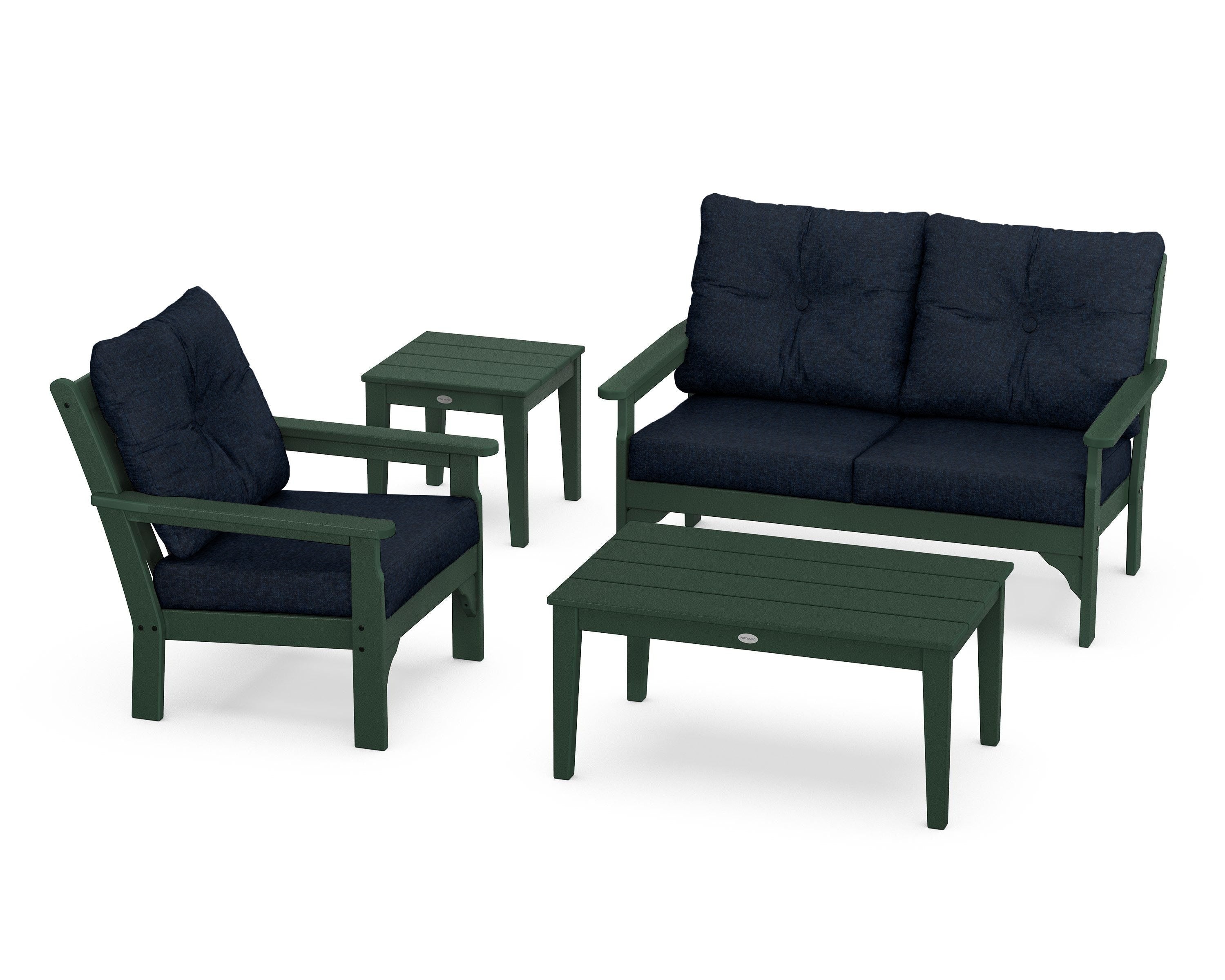 POLYWOOD® Vineyard 4-Piece Deep Seating Set in Green / Marine Indigo