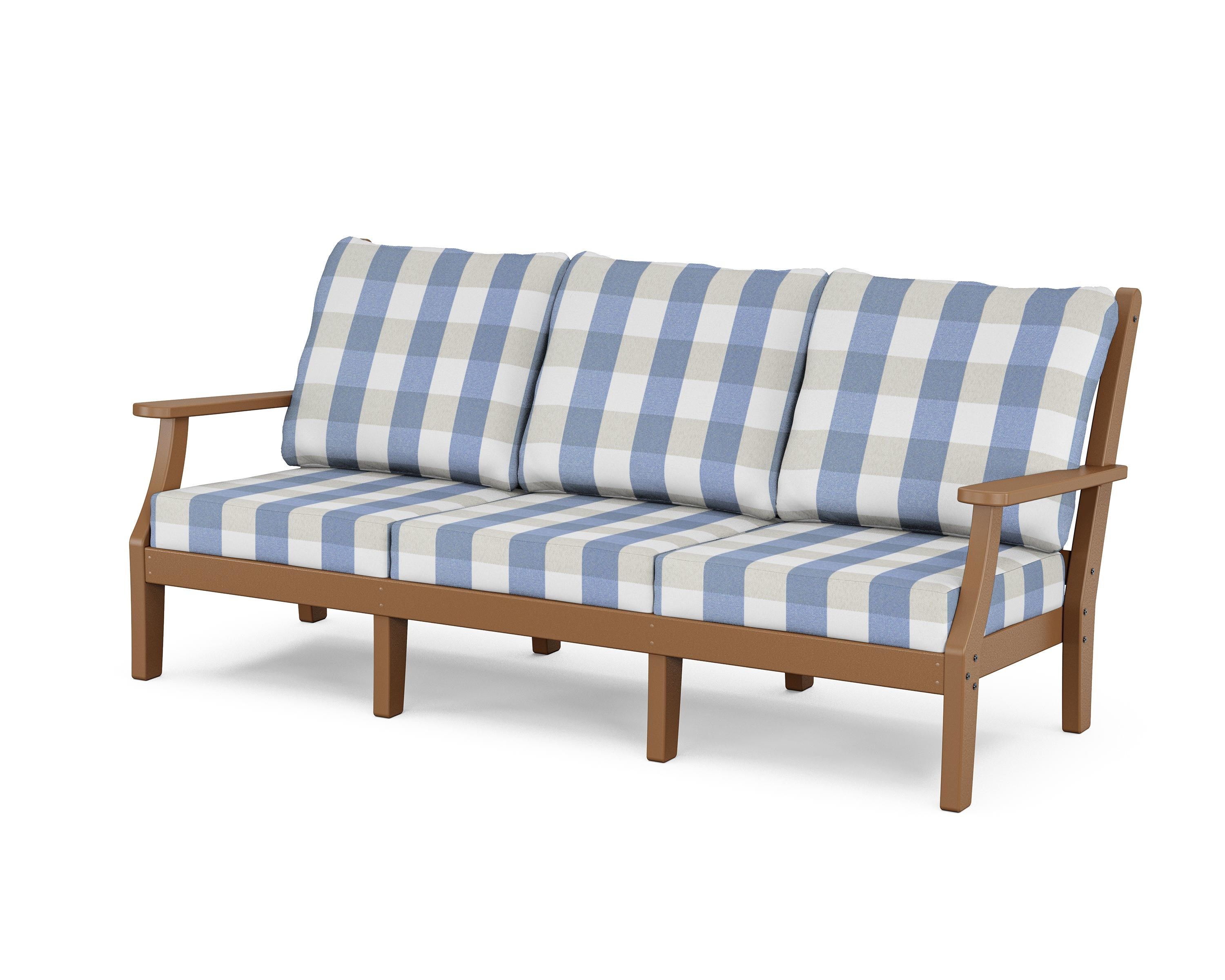 Country Living Wovendale Deep Seating Sofa in Teak / Buffalo Plaid Sky Blue