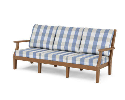 Country Living Wovendale Deep Seating Sofa in Teak / Buffalo Plaid Sky Blue