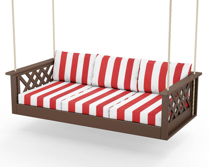 Country Living Wovendale Daybed Swing in Mahogany / Cabana Stripe Crimson