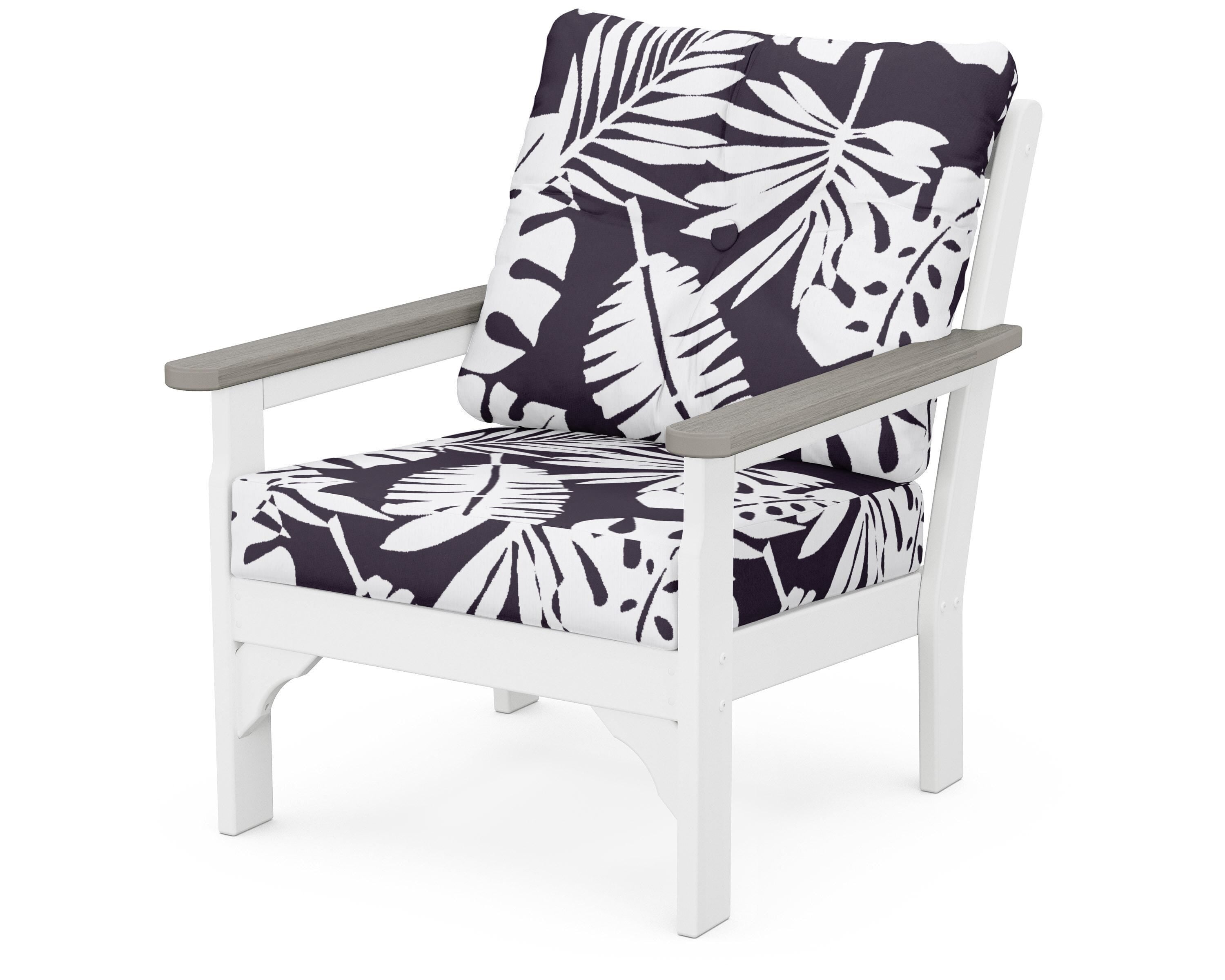 POLYWOOD® Vineyard Deep Seating Chair in White / Driftwood / Leaf Navy
