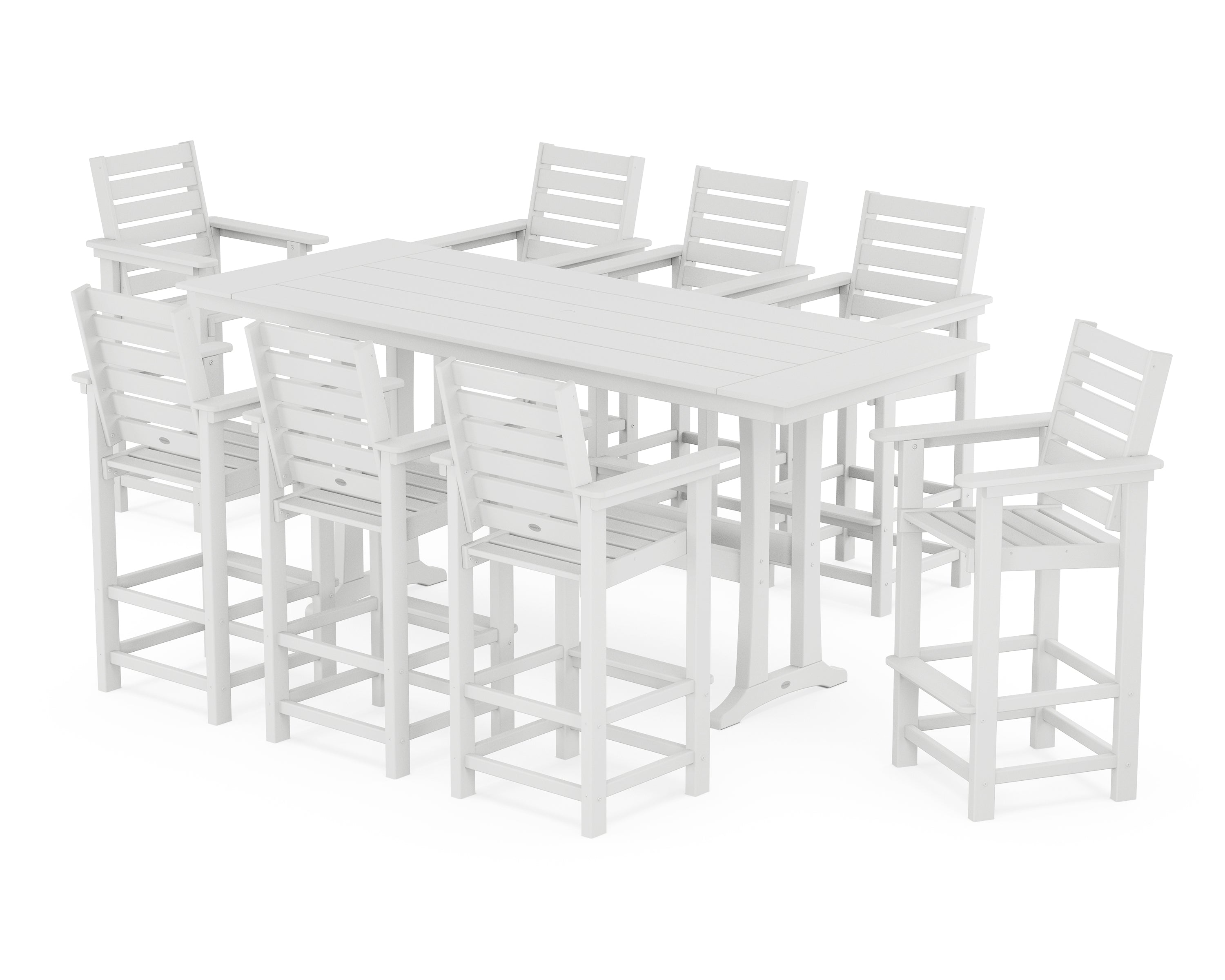 POLYWOOD® Captain 9-Piece Farmhouse Bar Set with Trestle Legs in White