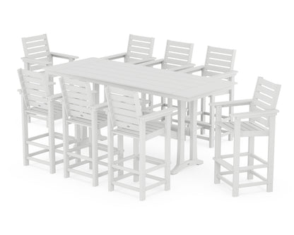 POLYWOOD® Captain 9-Piece Farmhouse Bar Set with Trestle Legs in White