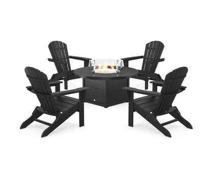 POLYWOOD® South Beach 5-Piece Folding Adirondack Fire Chat Set in Black