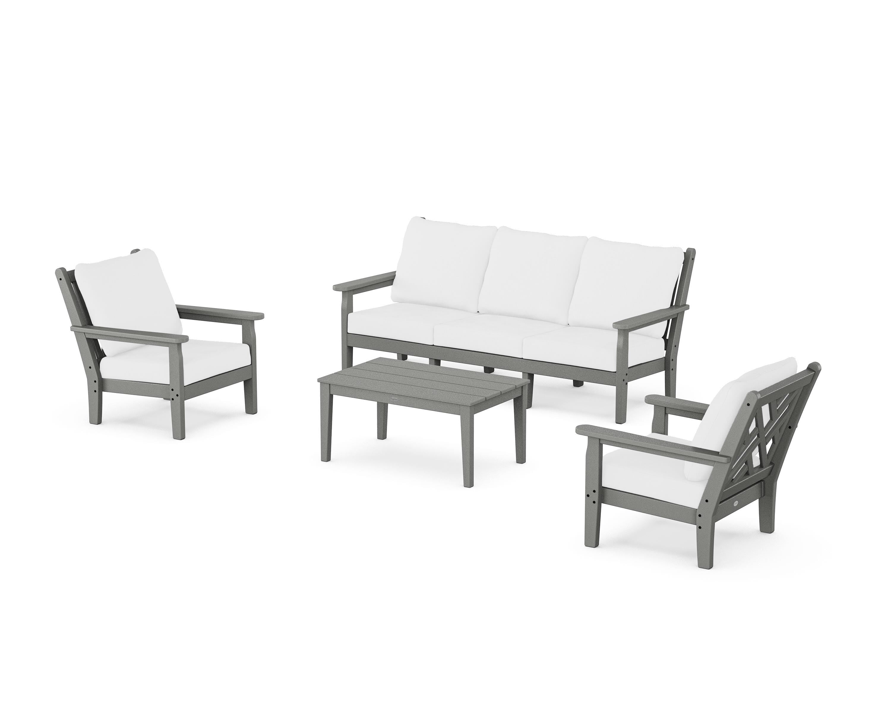 POLYWOOD® Chippendale 4-Piece Deep Seating Set with Sofa in Slate Grey / Natural