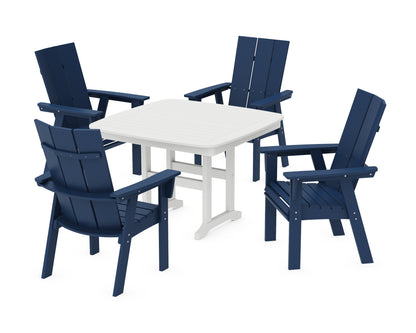 POLYWOOD® Modern Curveback Adirondack 5-Piece Dining Set in Navy / White