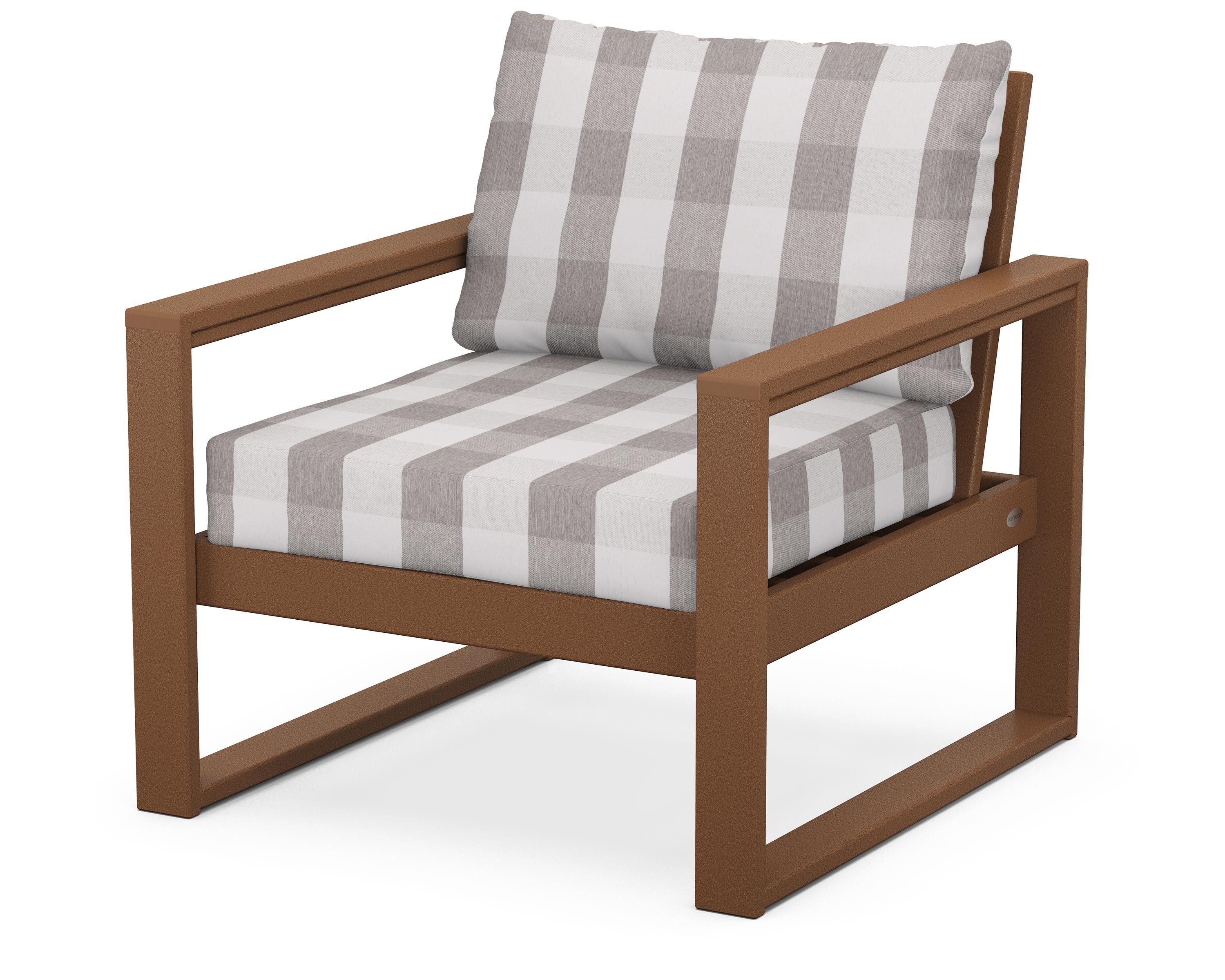POLYWOOD® EDGE Club Chair in Teak / Buffalo Plaid Grey Mist