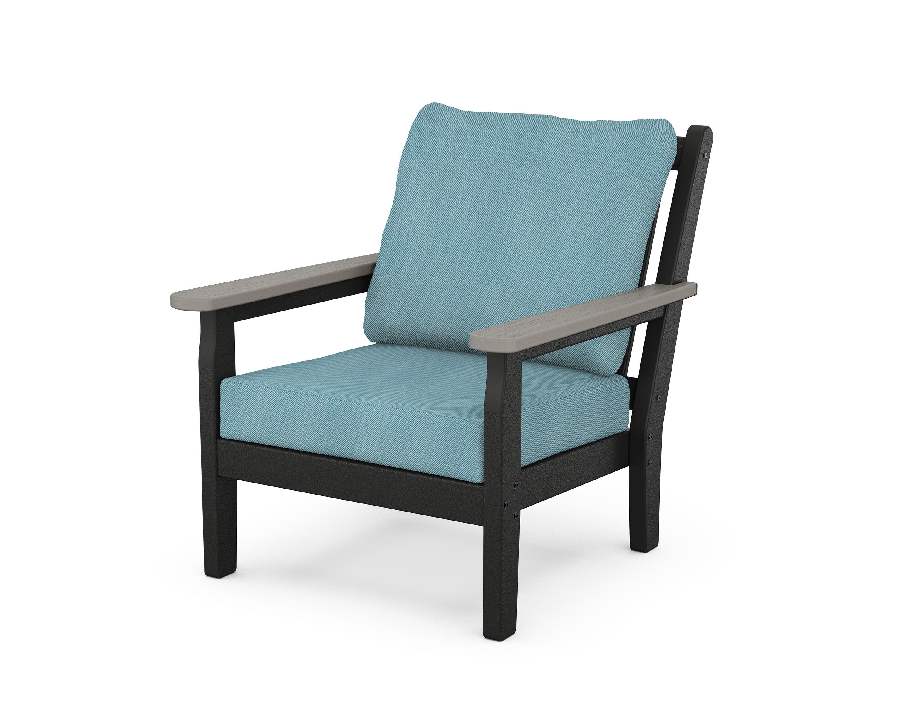 POLYWOOD® Chippendale Deep Seating Chair in Black / Driftwood / Lattice Sky Blue