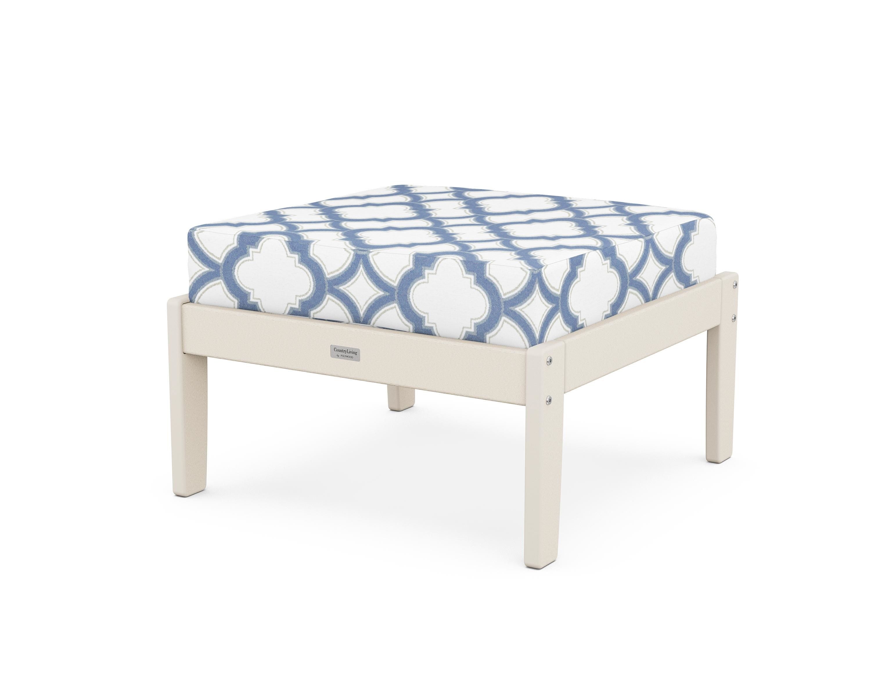 Country Living Cottage Deep Seating Ottoman in Sand / Trellis Sky Blue