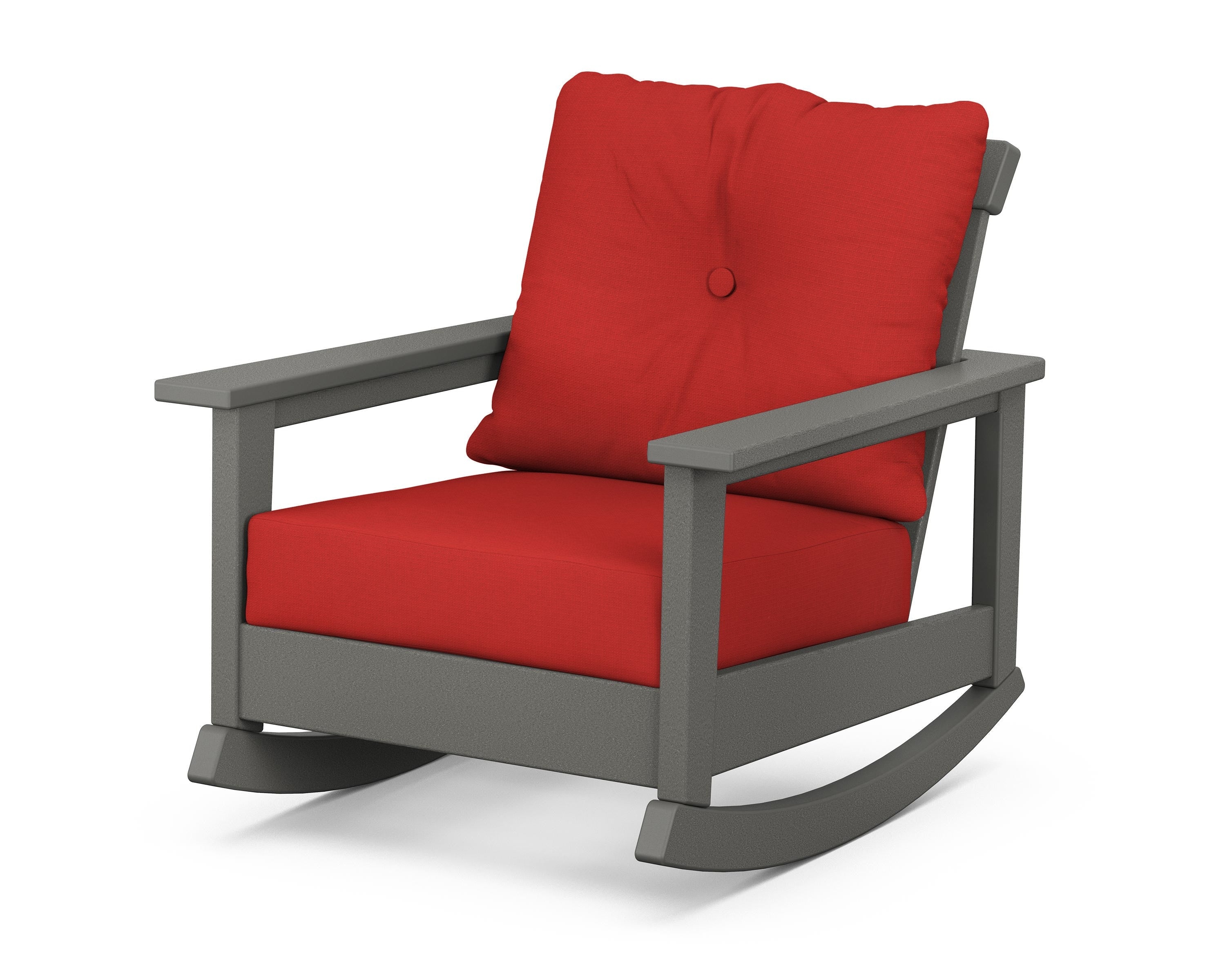 POLYWOOD® Prescott Deep Seating Rocking Chair in Slate Grey / Crimson Linen