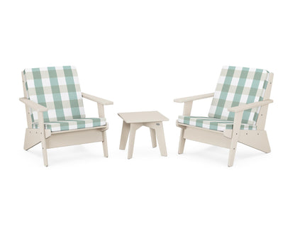 POLYWOOD® Riviera Modern Lounge 3-Piece Set in Sand / Buffalo Plaid Glacier Spa