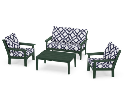 POLYWOOD® Vineyard 4-Piece Deep Seating Set in Green / Trellis Navy
