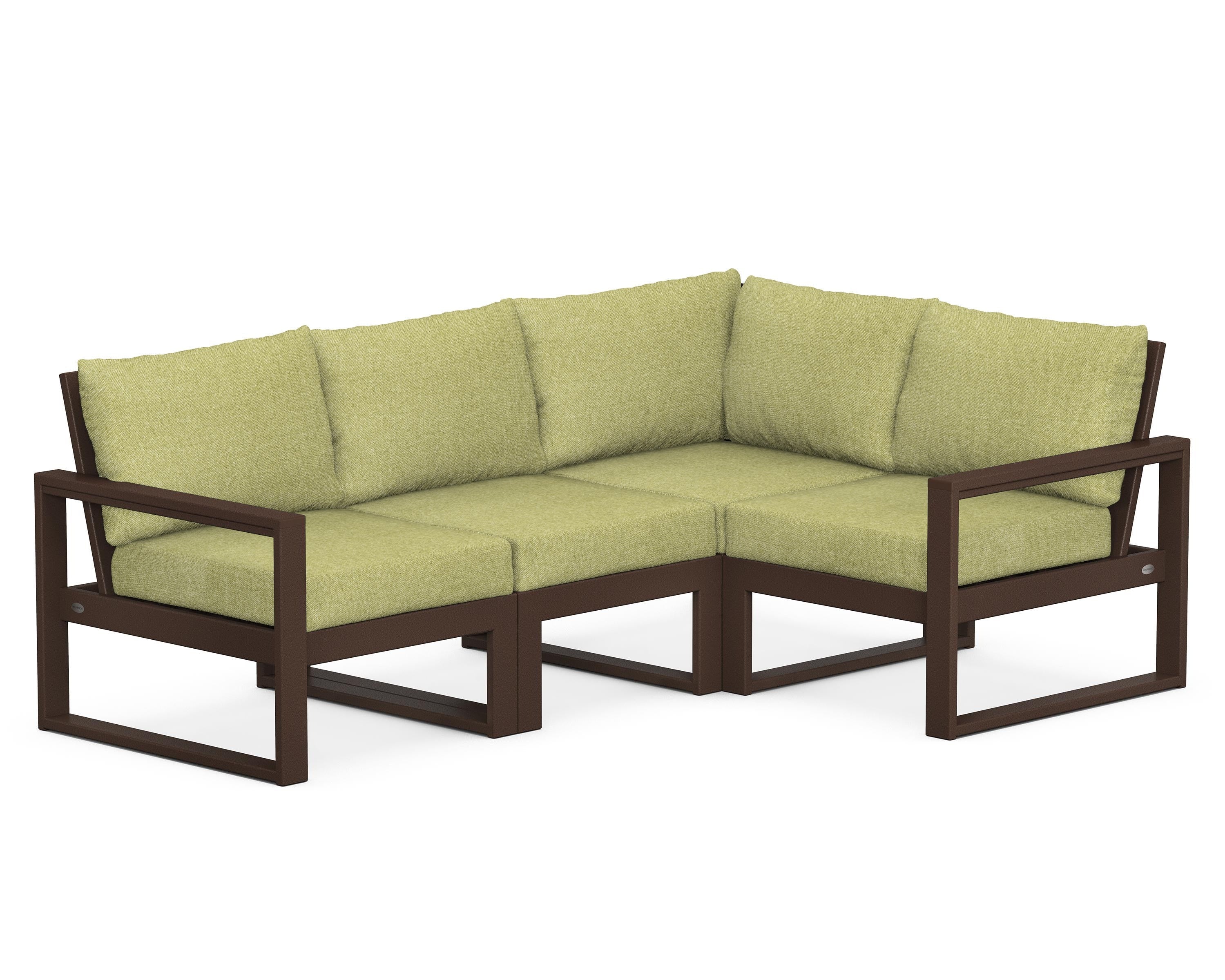 POLYWOOD® EDGE 4-Piece Modular Deep Seating Set in Mahogany / Chartreuse Boucle
