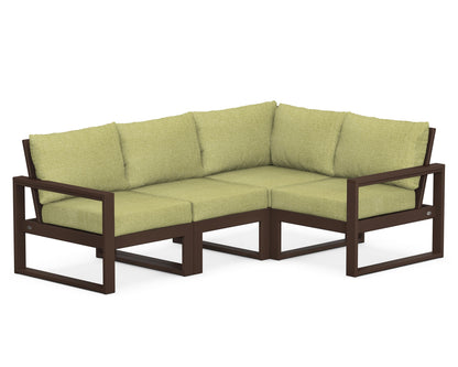 POLYWOOD® EDGE 4-Piece Modular Deep Seating Set in Mahogany / Chartreuse Boucle