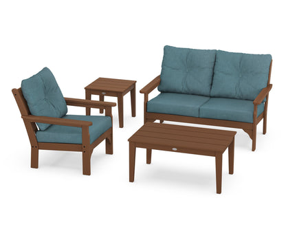 POLYWOOD® Vineyard 4-Piece Deep Seating Set in Teak / Ocean Teal